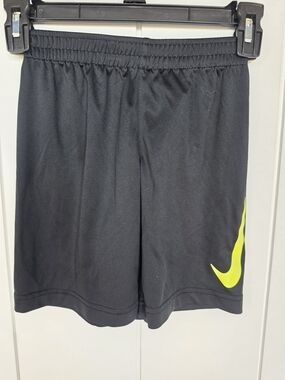 Black Boy's Athletic Shorts with Neon Yellow Swoosh